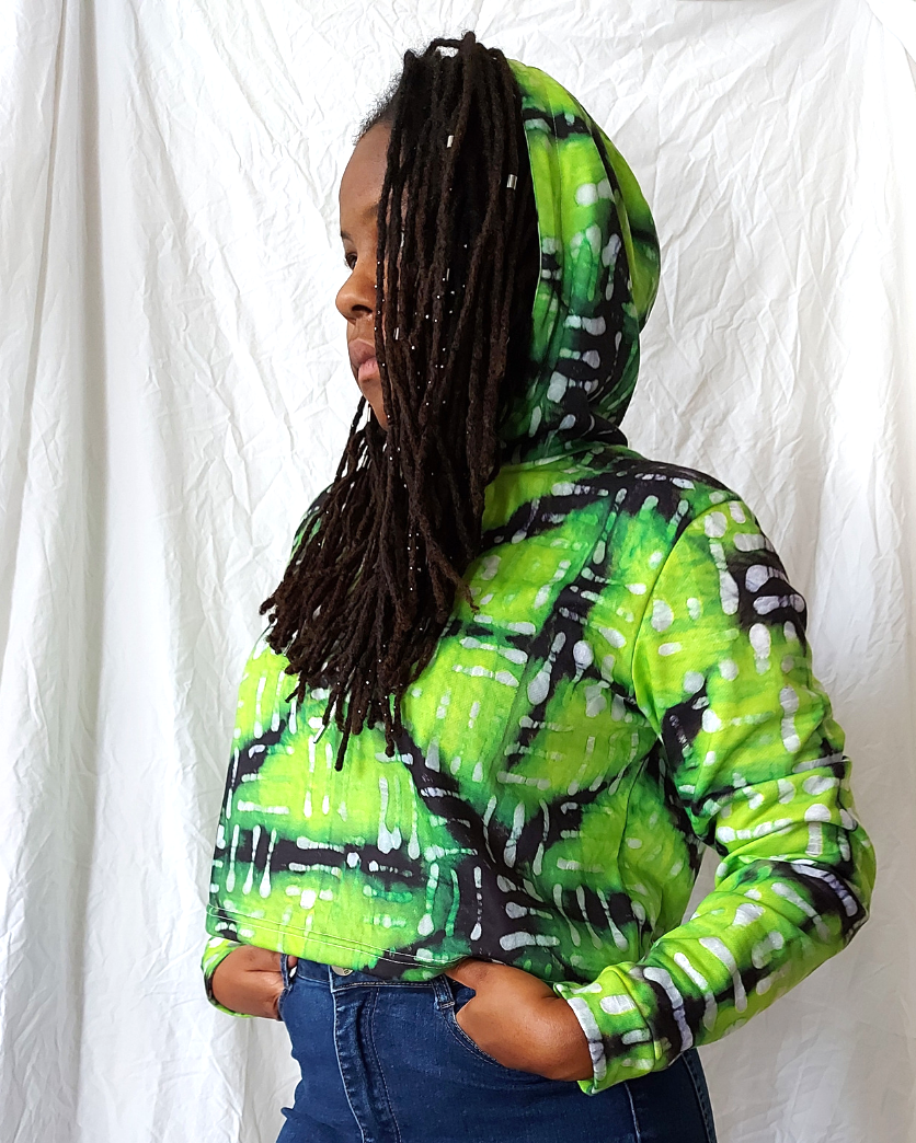 Neon Green and Black Tie Dye Cropped Hoodie Etnahs Batik Shop