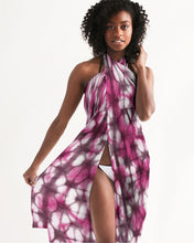 Load image into Gallery viewer, Large Fuchsia, purple, and white scarf wrapped around the models body like a dress.