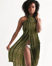Load image into Gallery viewer, Model wearing large dotted green olive scarf like a dress