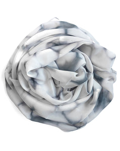 Bundled white and gray scarf
