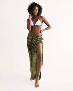 Model wearing Dotted Olive Green Dotted scarf like an ankle length skirt.